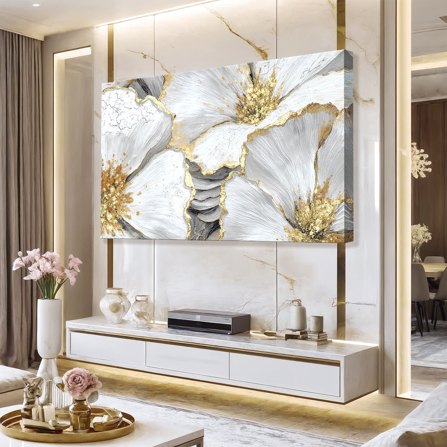 Golden Bloom Abstract Wall Art