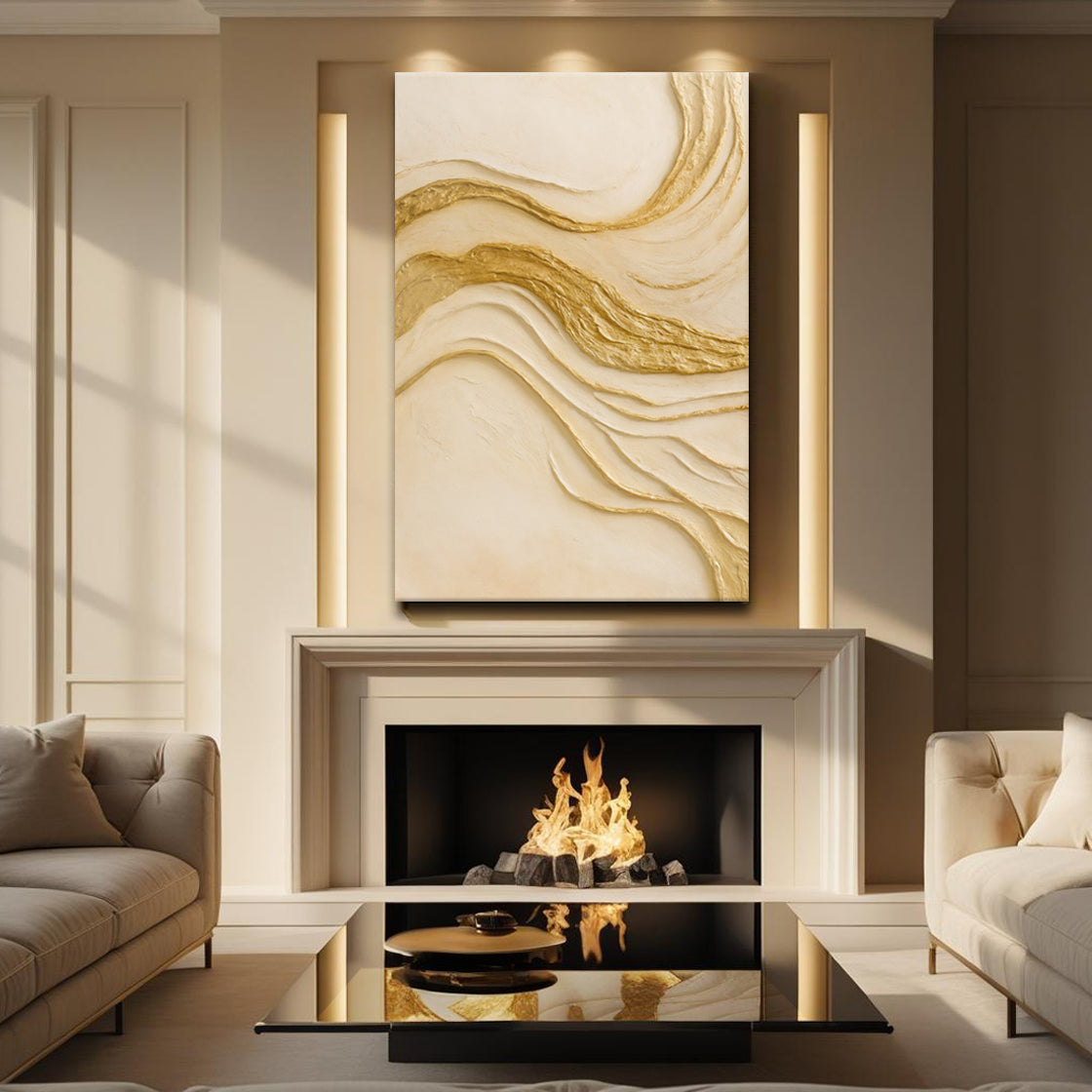 Abstract White and Gold Impasto Wall Art