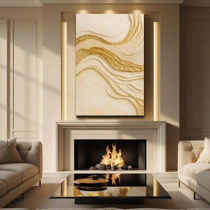 Abstract White and Gold Impasto Wall Art