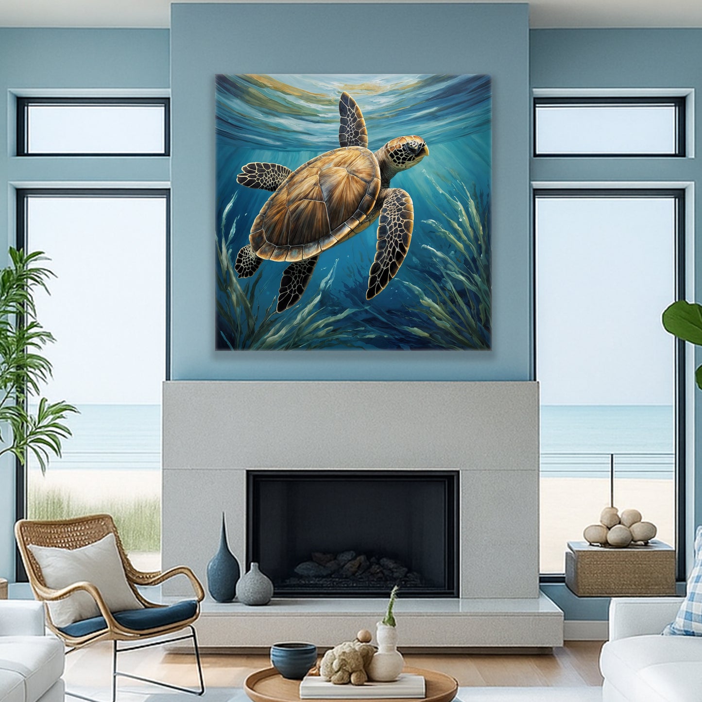 Turtle In Seagrass Coastal Wall Art
