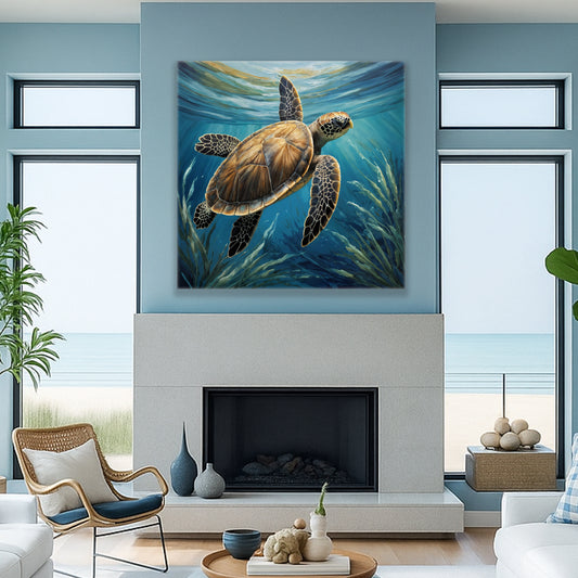 Turtle In Seagrass Coastal Wall Art