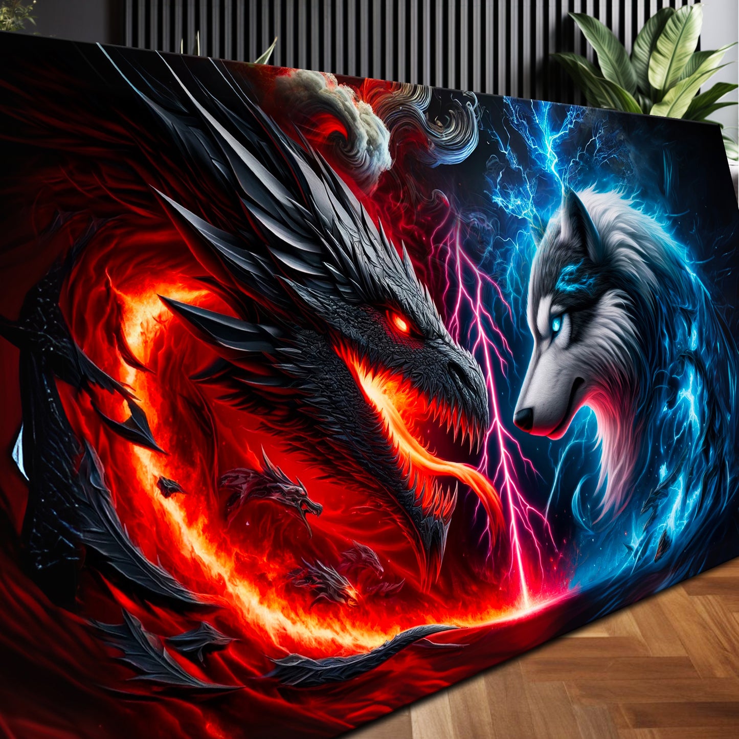 3D Dragon and Wolf Wall Art VI