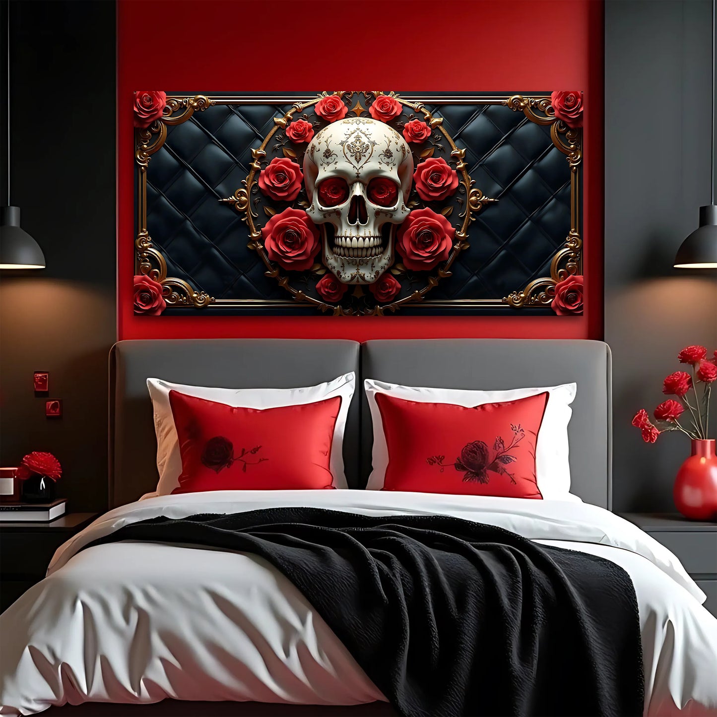 3D Rose and Skull Wall Art VII