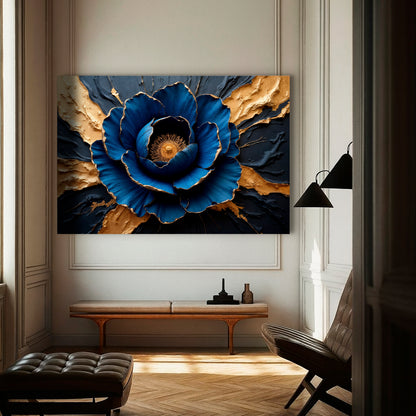 Sapphire Bloom Impasto Wall Art