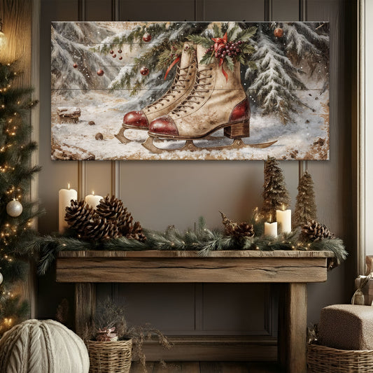 Vintage Christmas Red Skates Wall Art