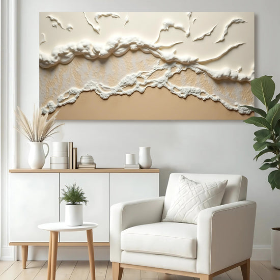 3 Piece Beige Coastal Wall Art. Waves, Beach Path, Lifeguard
