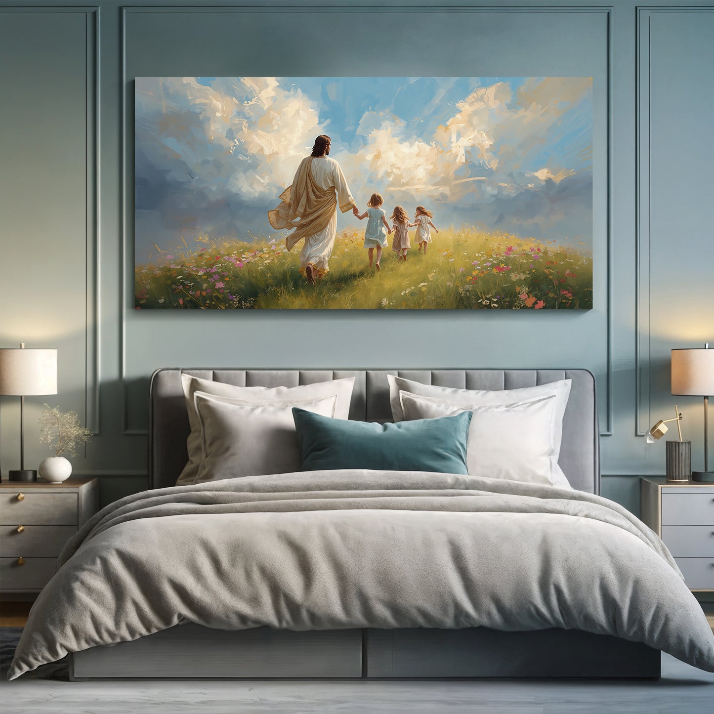 Heavenly Stroll Children and Christ Faith Wall Art