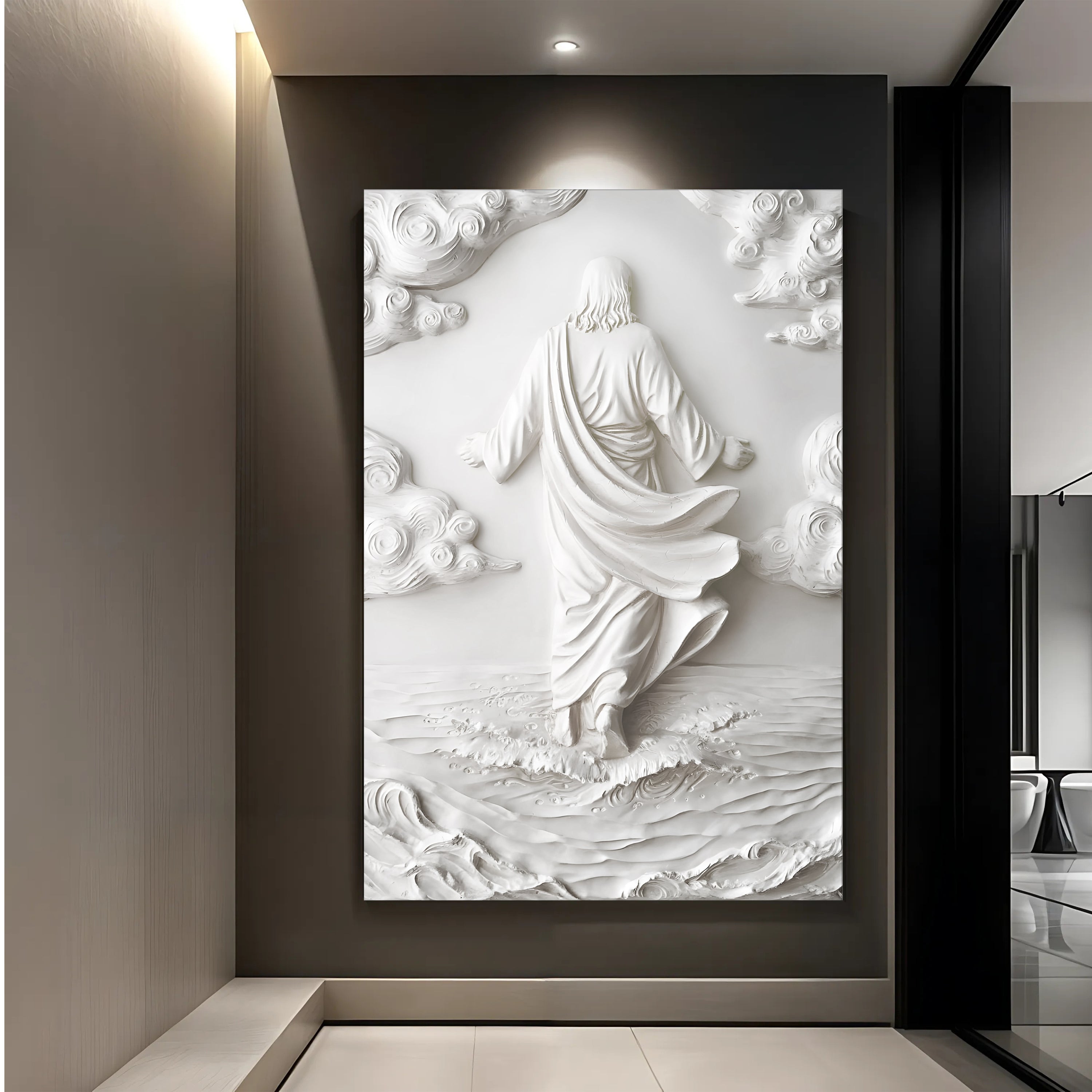 3D Minimalist Jesus Walking on Water Wall Art | Tailored Canvases