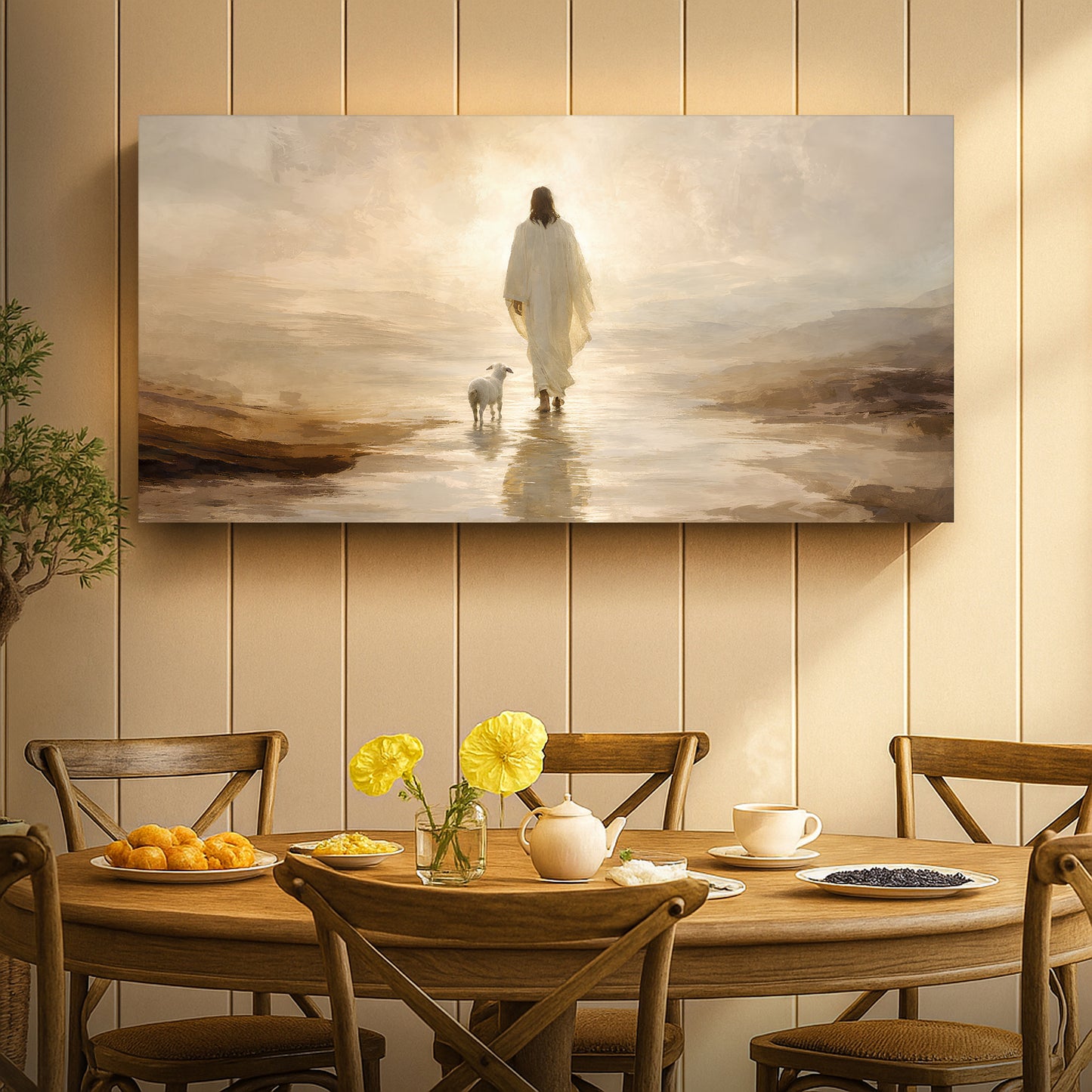 Jesus Leaves With Sheep Wall Art