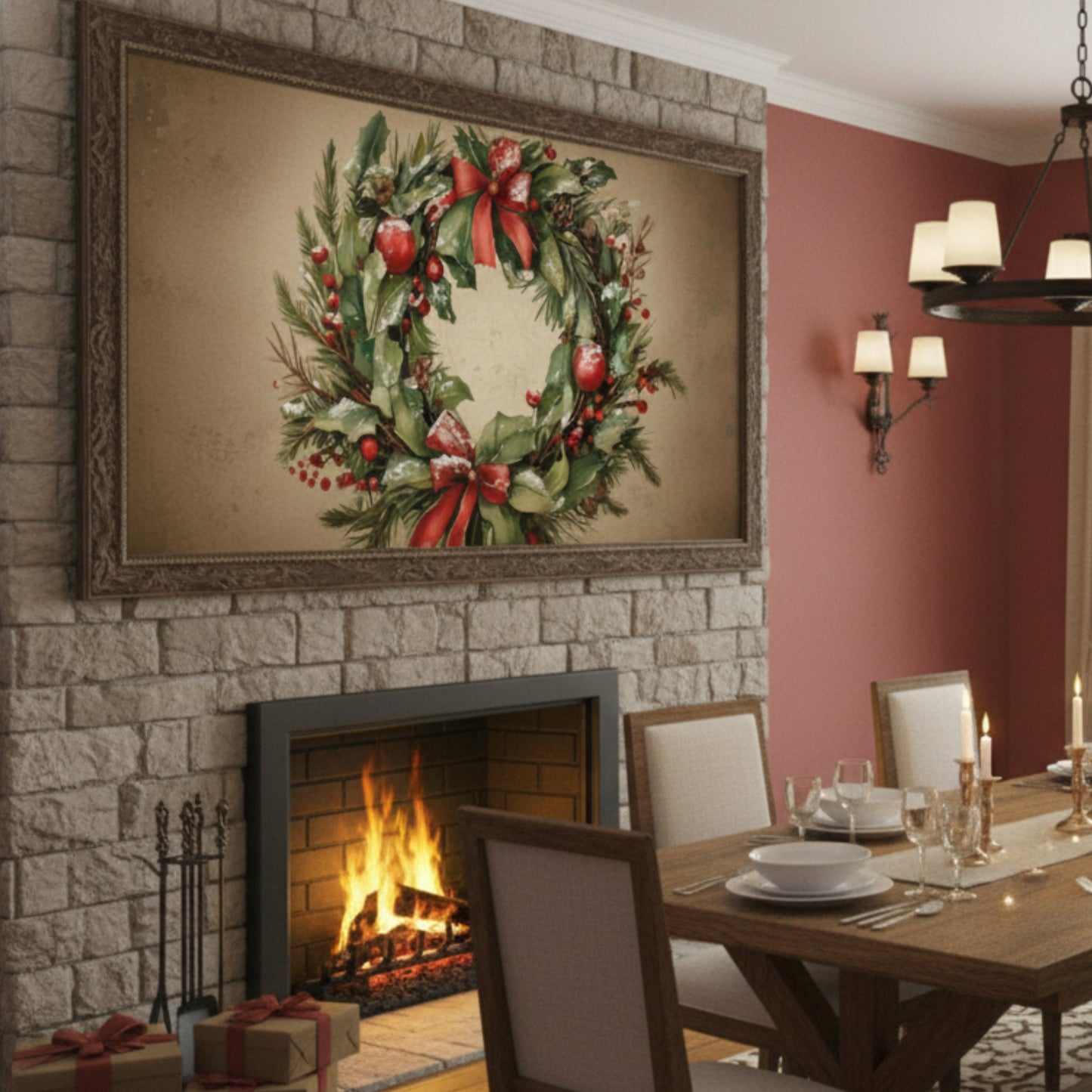 Vintage Christmas Wreath Wall Art