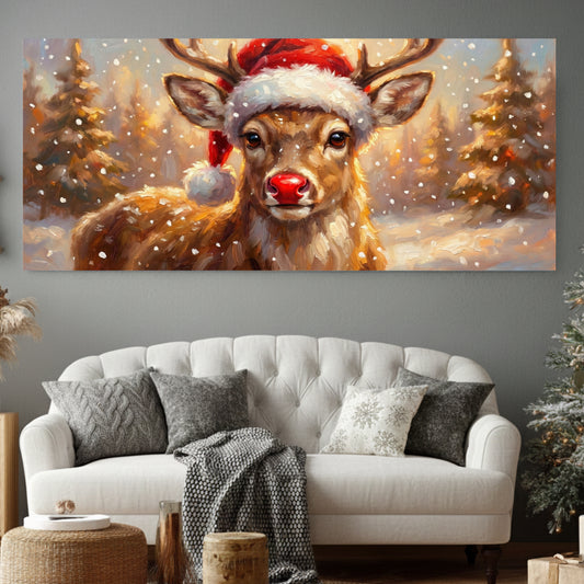 Red Nosed Reindeer Christmas Farmhouse Wall Art