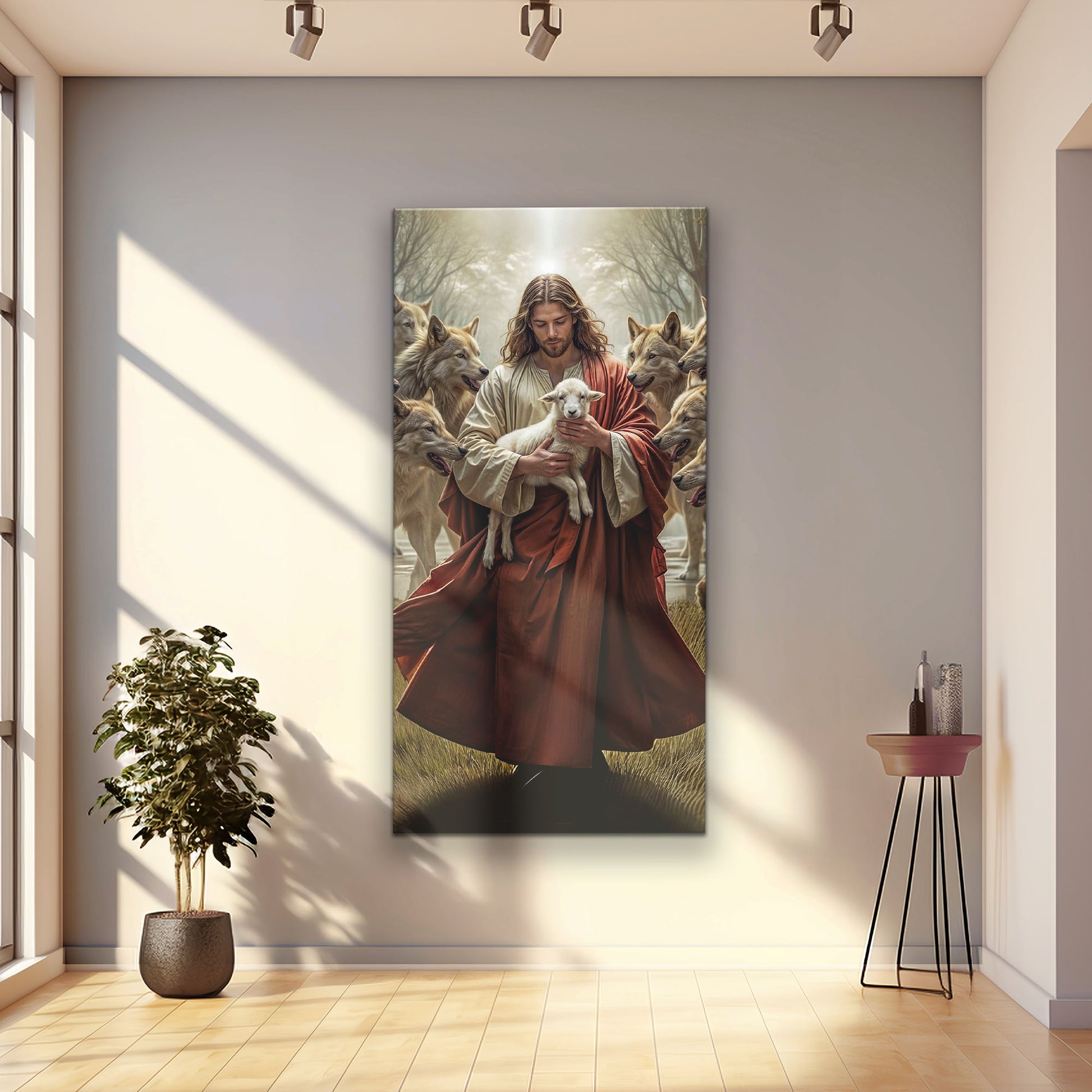 Jesus Protects The Lamb From Wolves Faith Wall Art VI