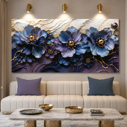 Sapphire & Gold Floral Symphony Wall Art