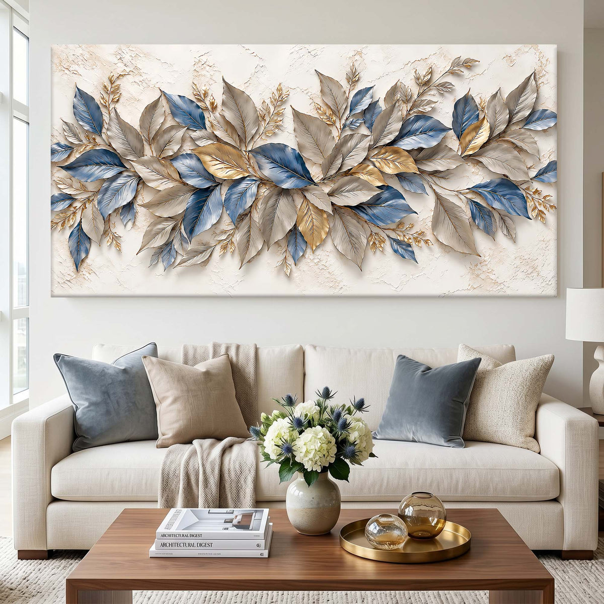Blue & Gold Botanical Leaves