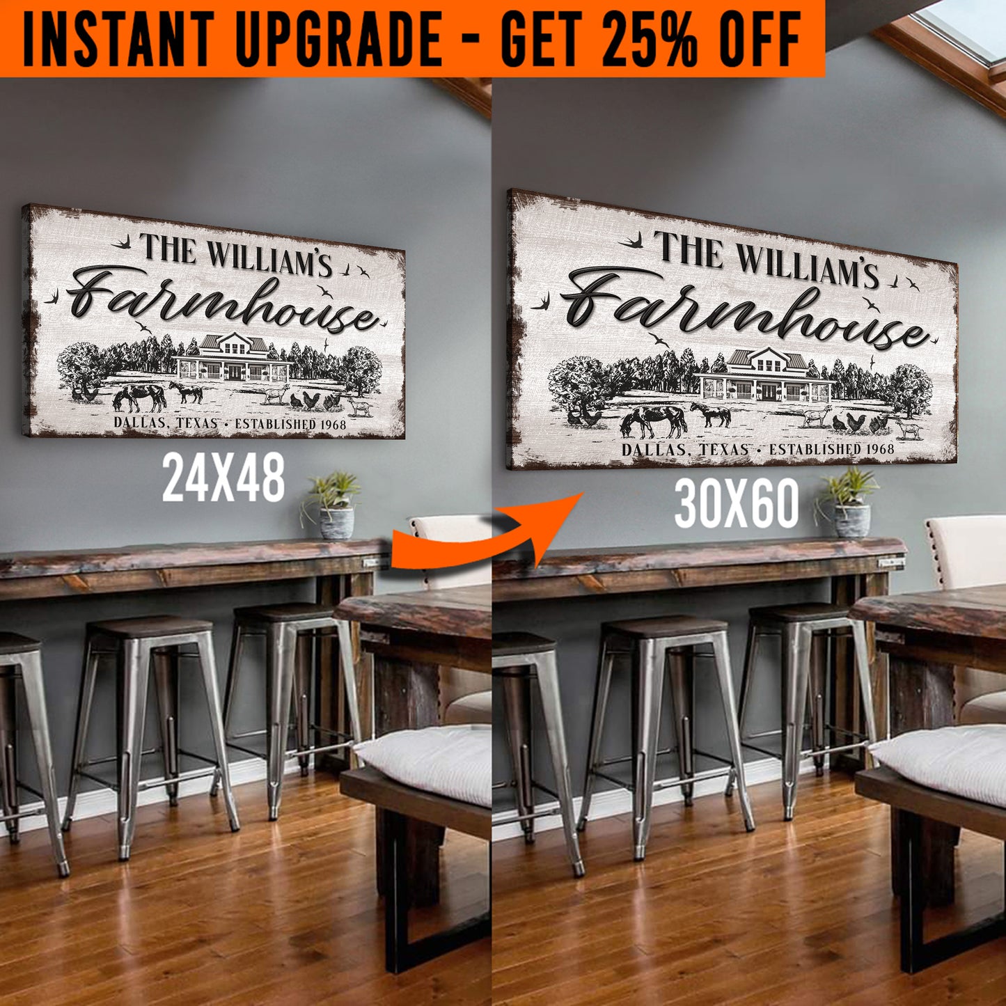 Upgrade Your 48x24 Inches 'Custom Farmhouse' Canvas To 60x30 Inches