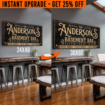 Upgrade Your 48x24 Inches 'Custom Basement Bar' (Style 1) Canvas To 60x30 Inches