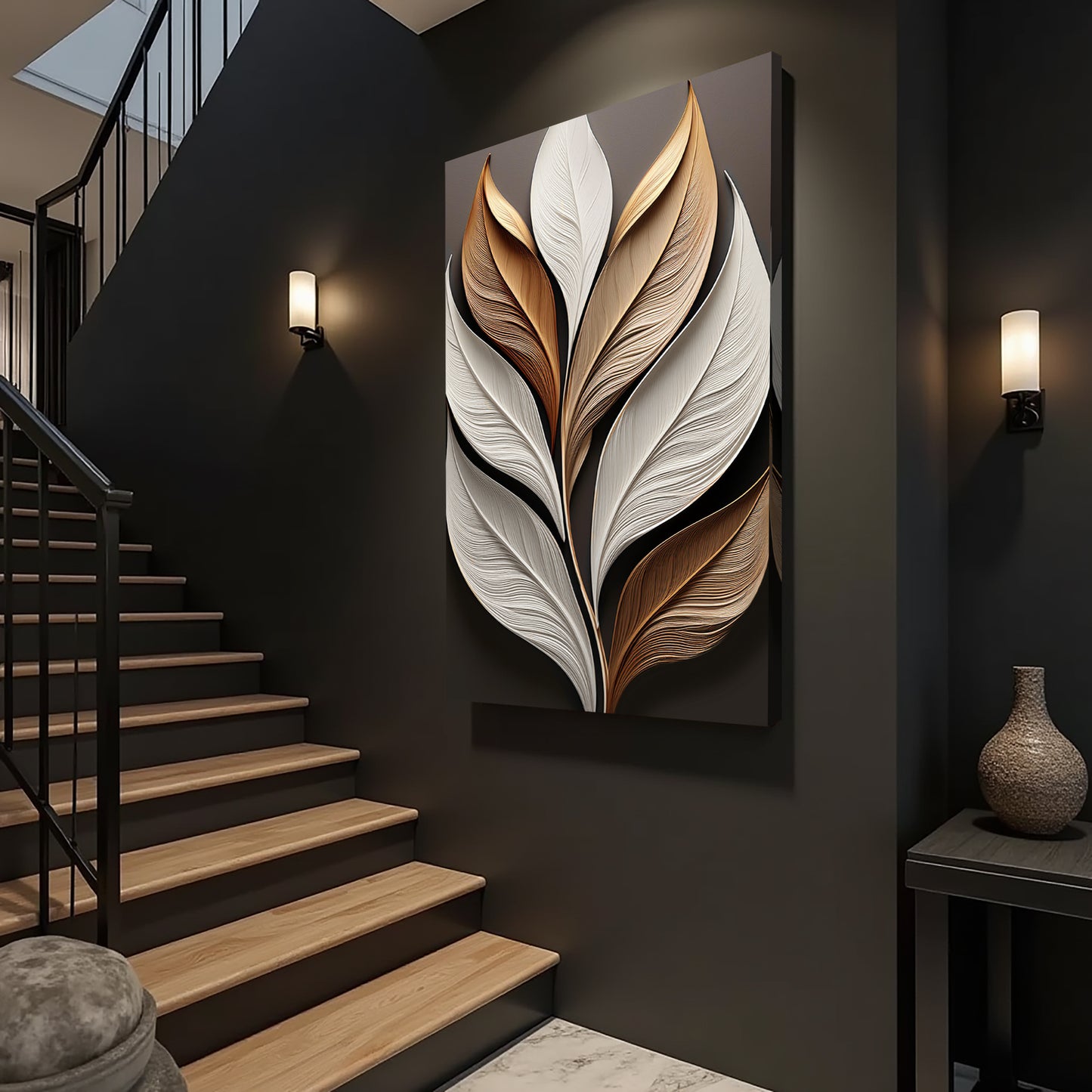 Elegant 3D Textured Leaf Wall Art