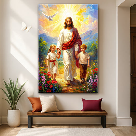 Jesus Walking With Kids Faith Wall Art
