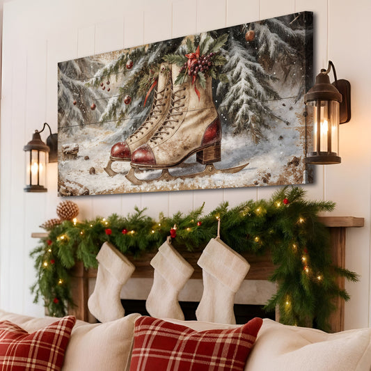 Vintage Christmas Red Skates Wall Art