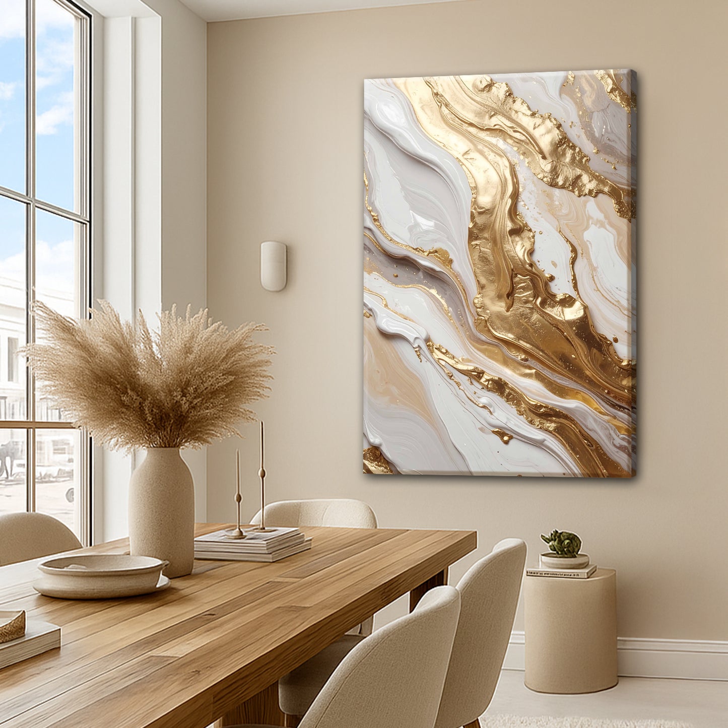Metallic White And Gold Marble Wall Art