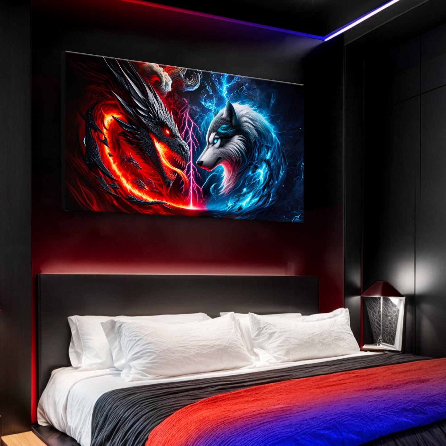 3D Dragon and Wolf Wall Art VI