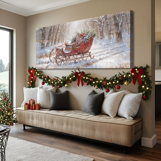 Vintage Red Sleigh Christmas Wall Art