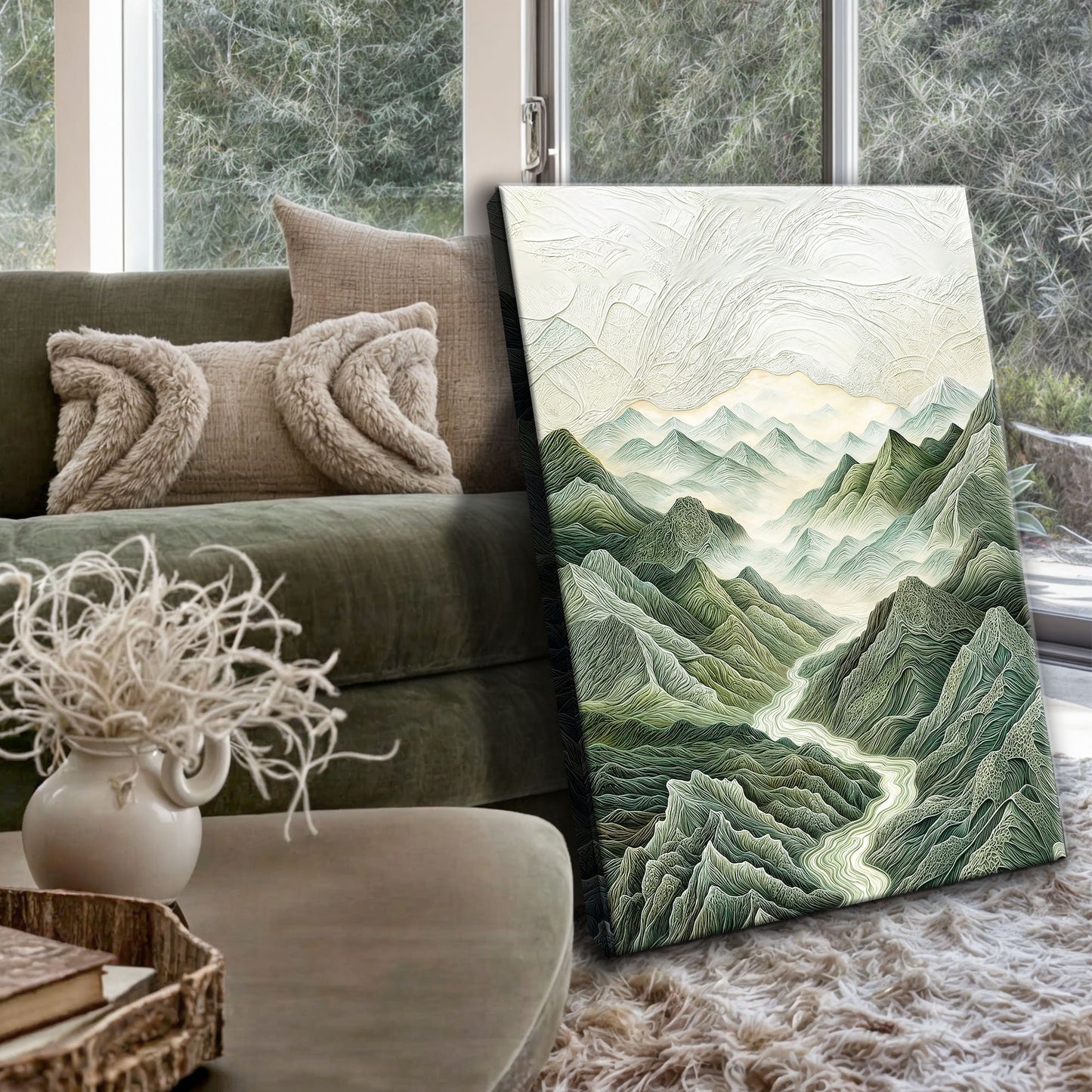 Abstract Mountain and River Landscape Wall Art