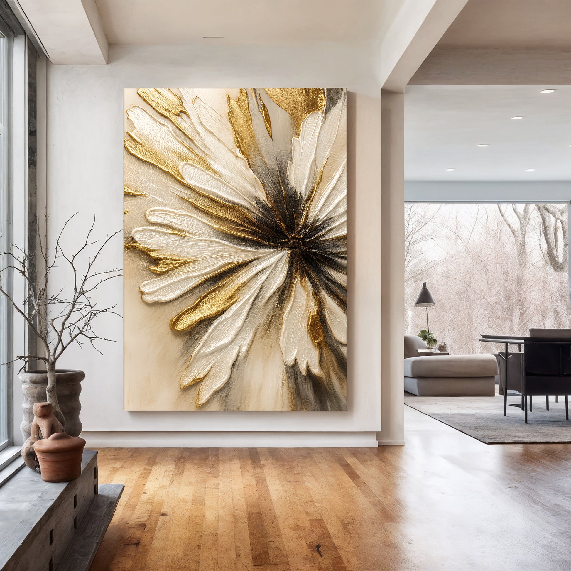 Golden Floral Abstract Wall Art