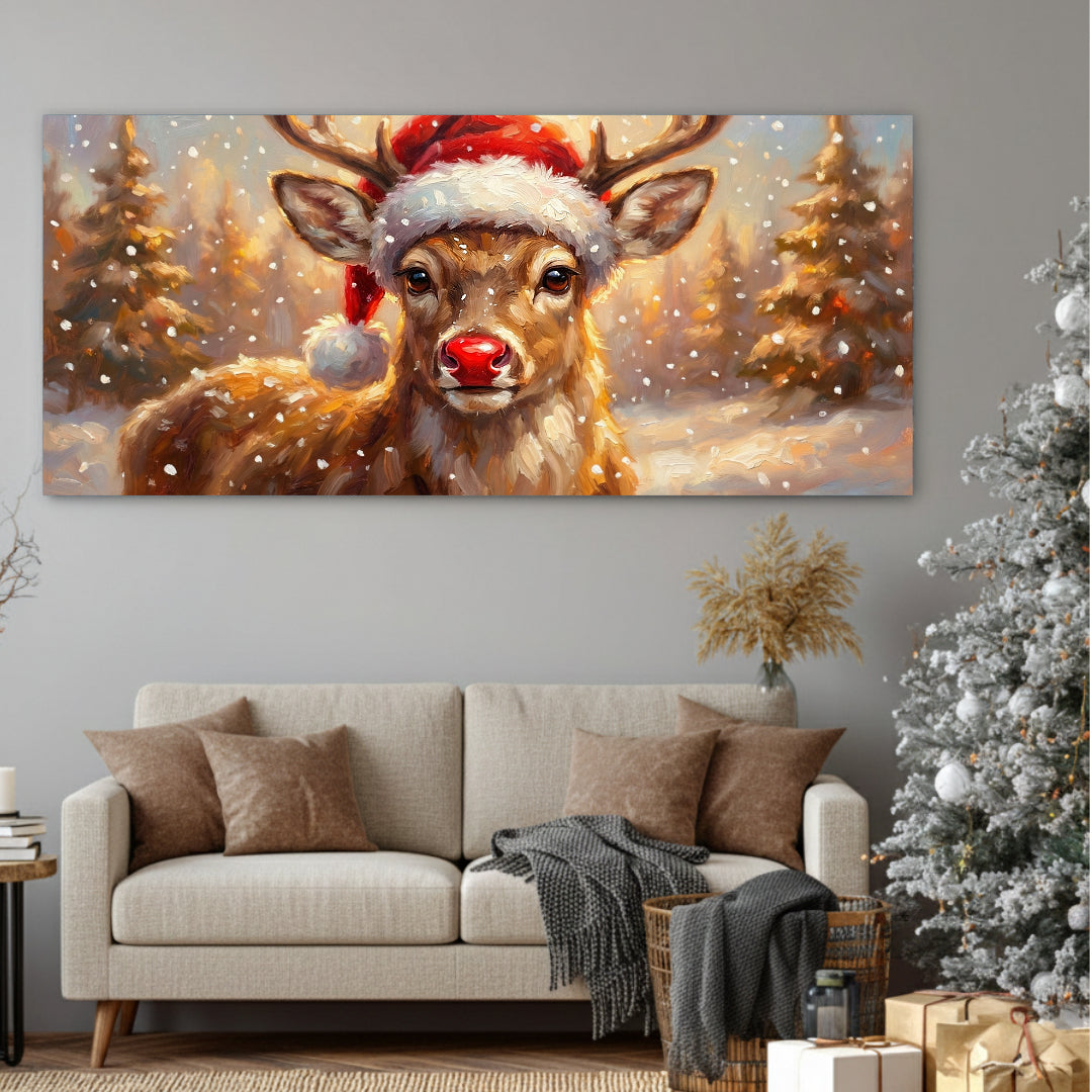 Red Nosed Reindeer Christmas Farmhouse Wall Art