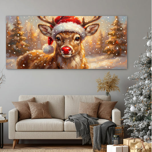 Red Nosed Reindeer Christmas Farmhouse Wall Art