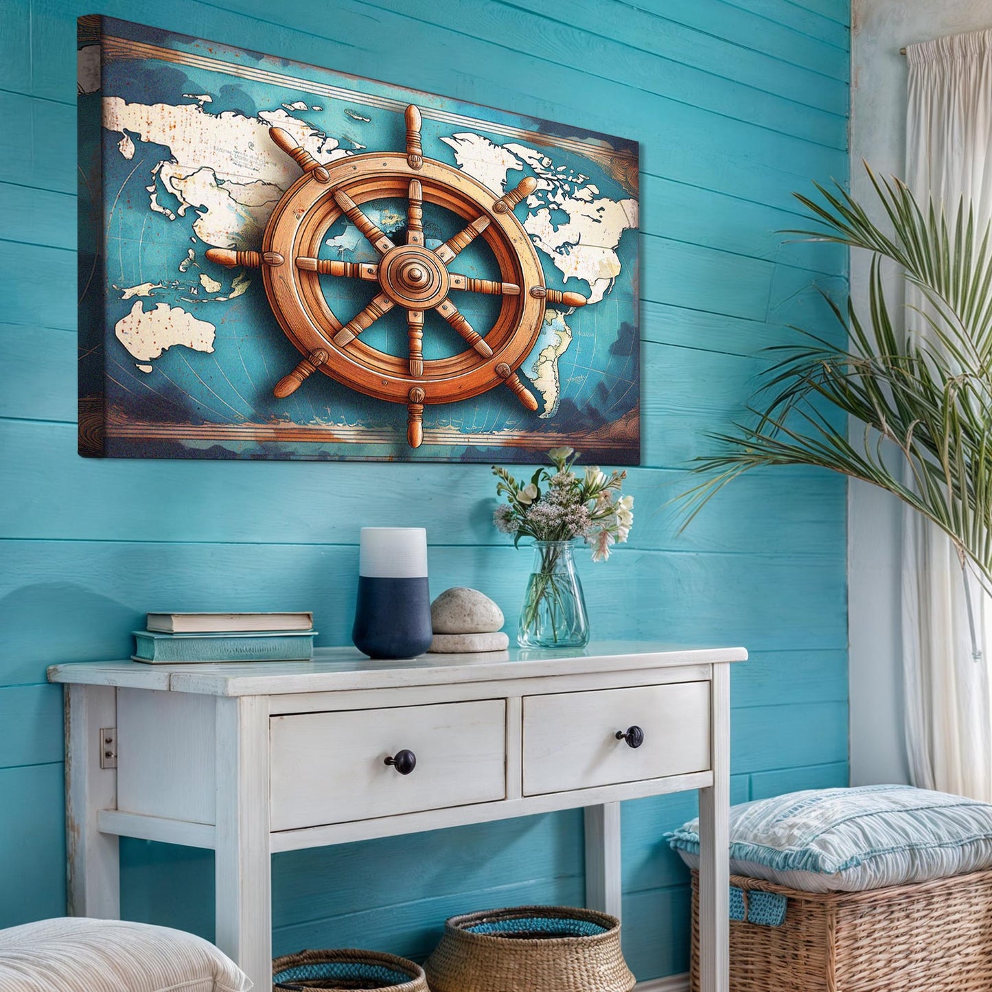 Sailboat Ship Wheel Coastal Wall Art