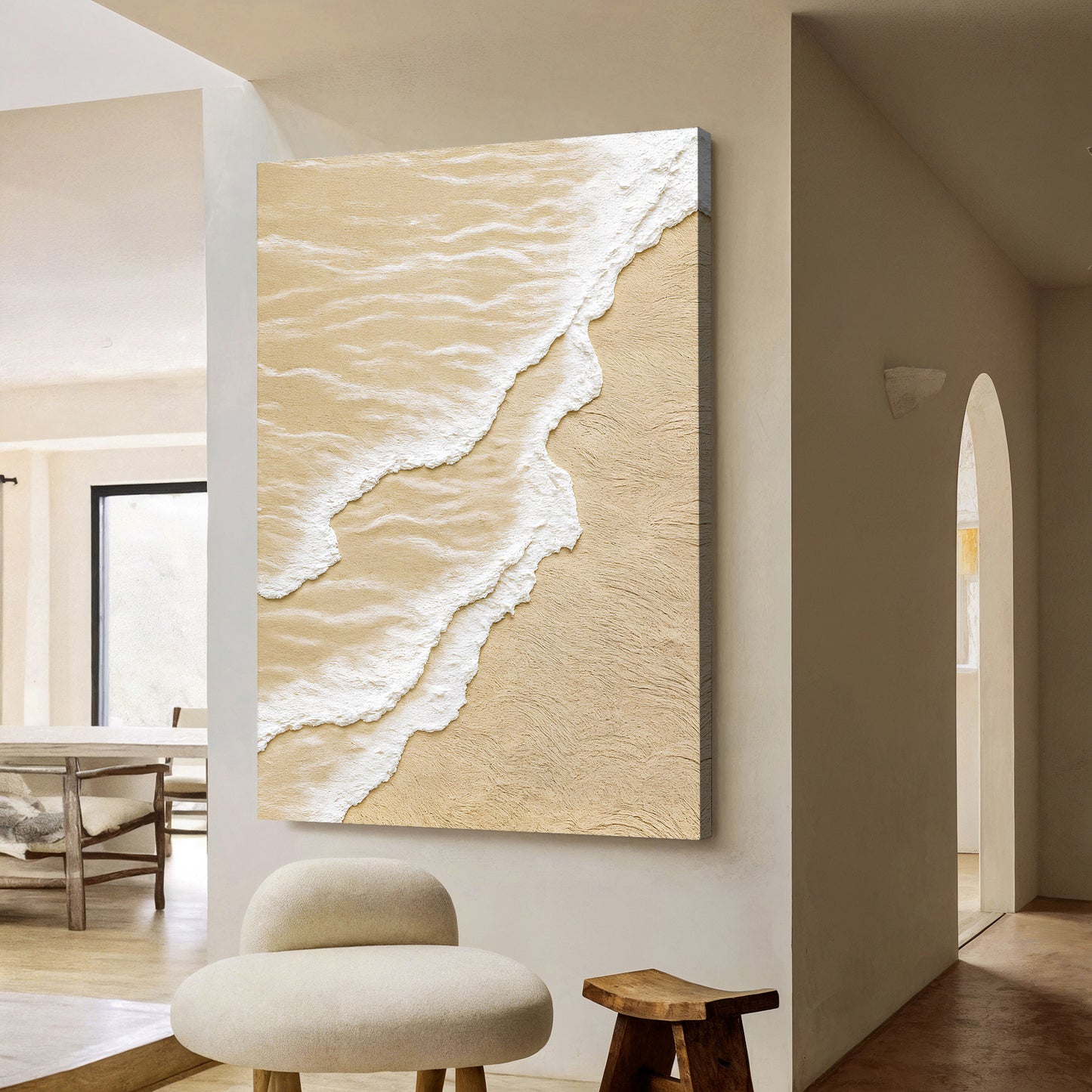 White Waves on Brown Sand Wall Art