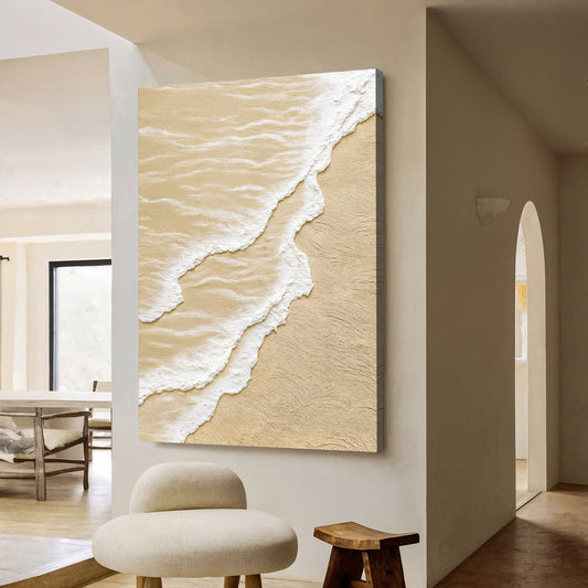 White Waves on Brown Sand Wall Art