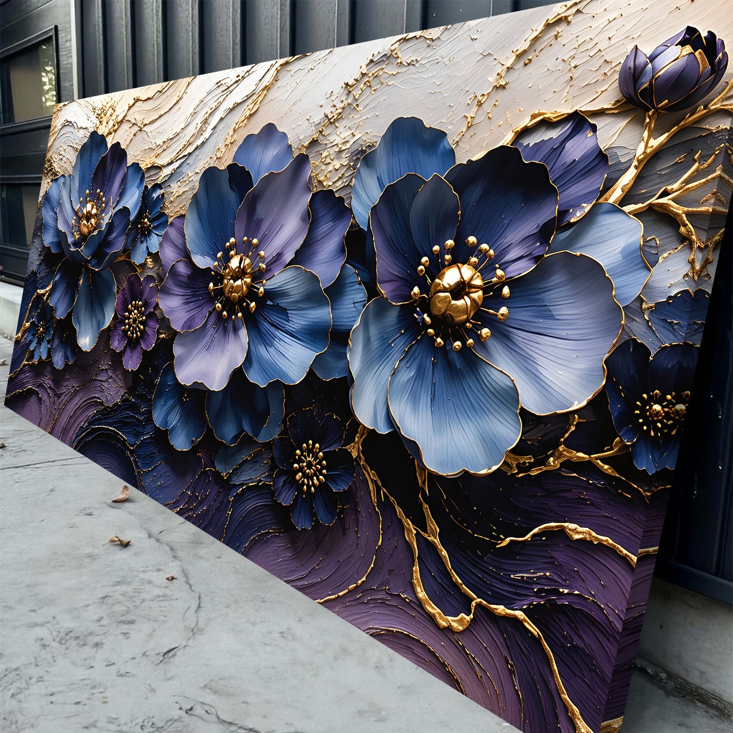 Sapphire & Gold Floral Symphony Wall Art