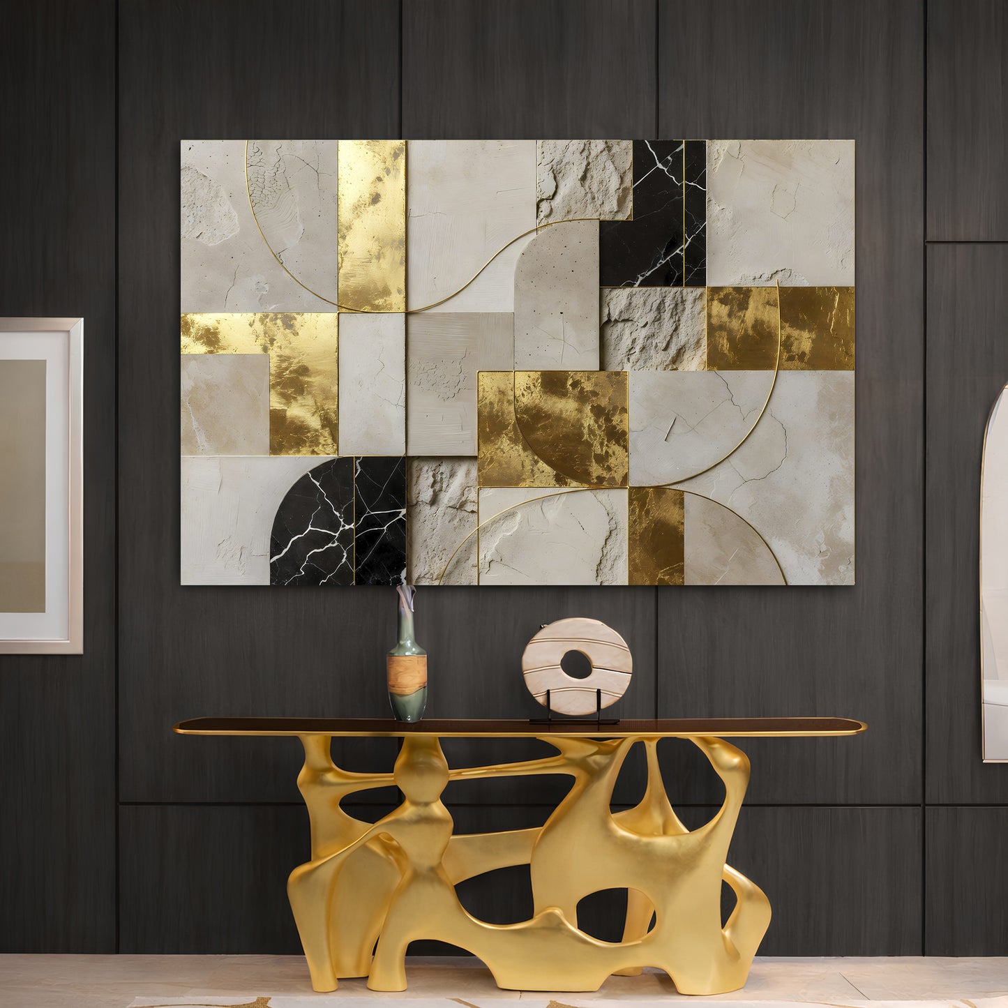 Golden Arc Symphony Abstract Wall Art