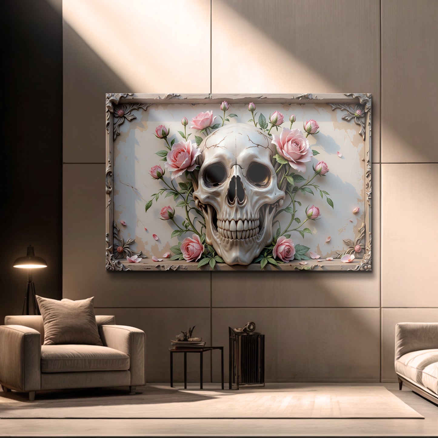 3D Rose And Skull Wall Art V