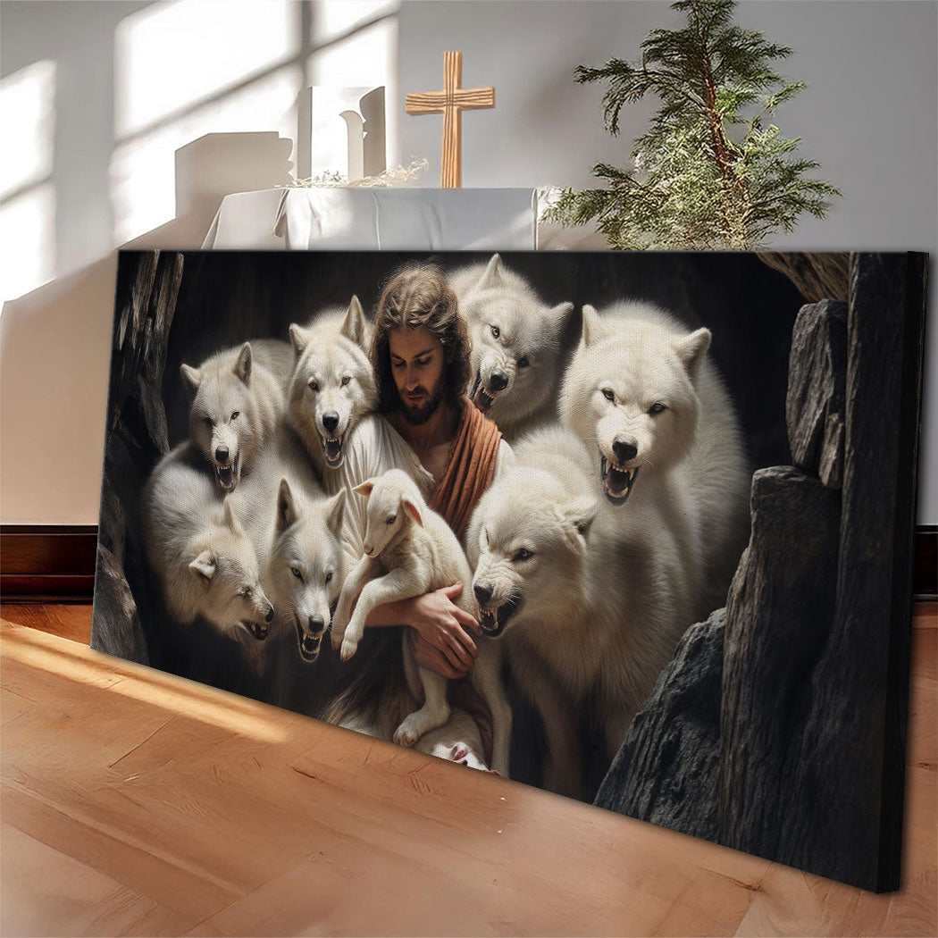 Jesus Protects The Lamb From Wolves Faith Wall Art IV