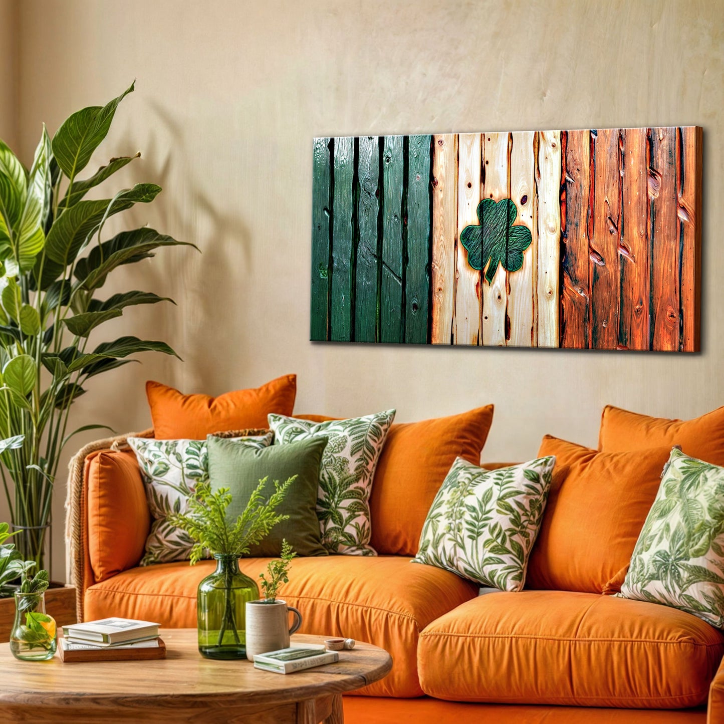 Irish Shamrock Glory Wooden Texture Flag Wall Art