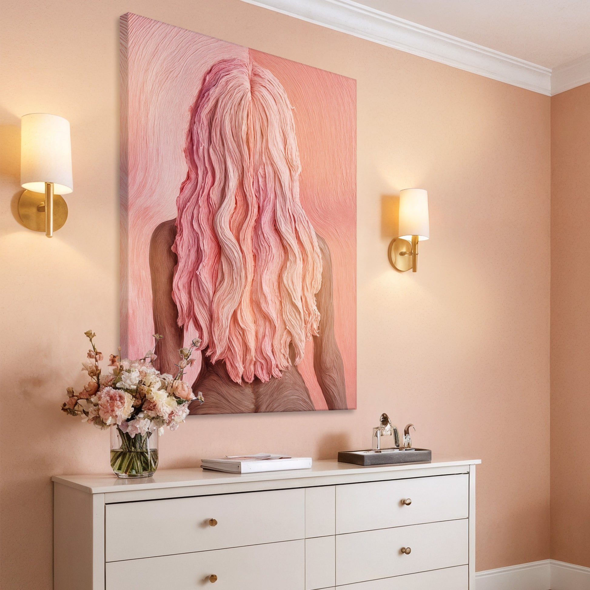 Pink Woman in Coral Abstract Wall Art
