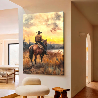 Cowboy At Sunset Wall Art