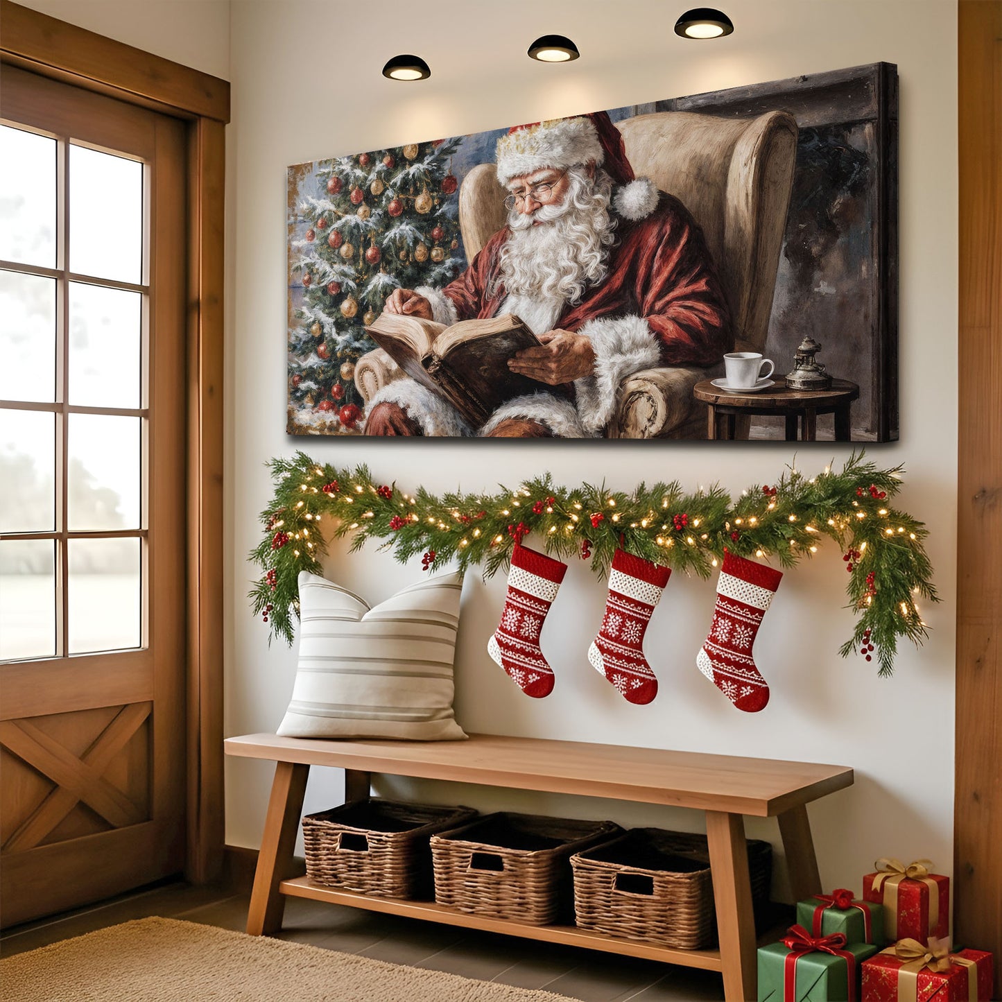 Vintage Santa Claus Reading Christmas Wall Art