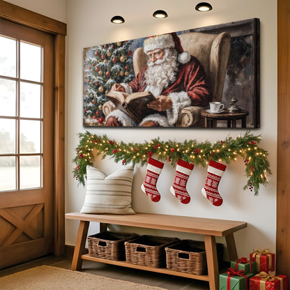 Vintage Santa Claus Reading Christmas Wall Art