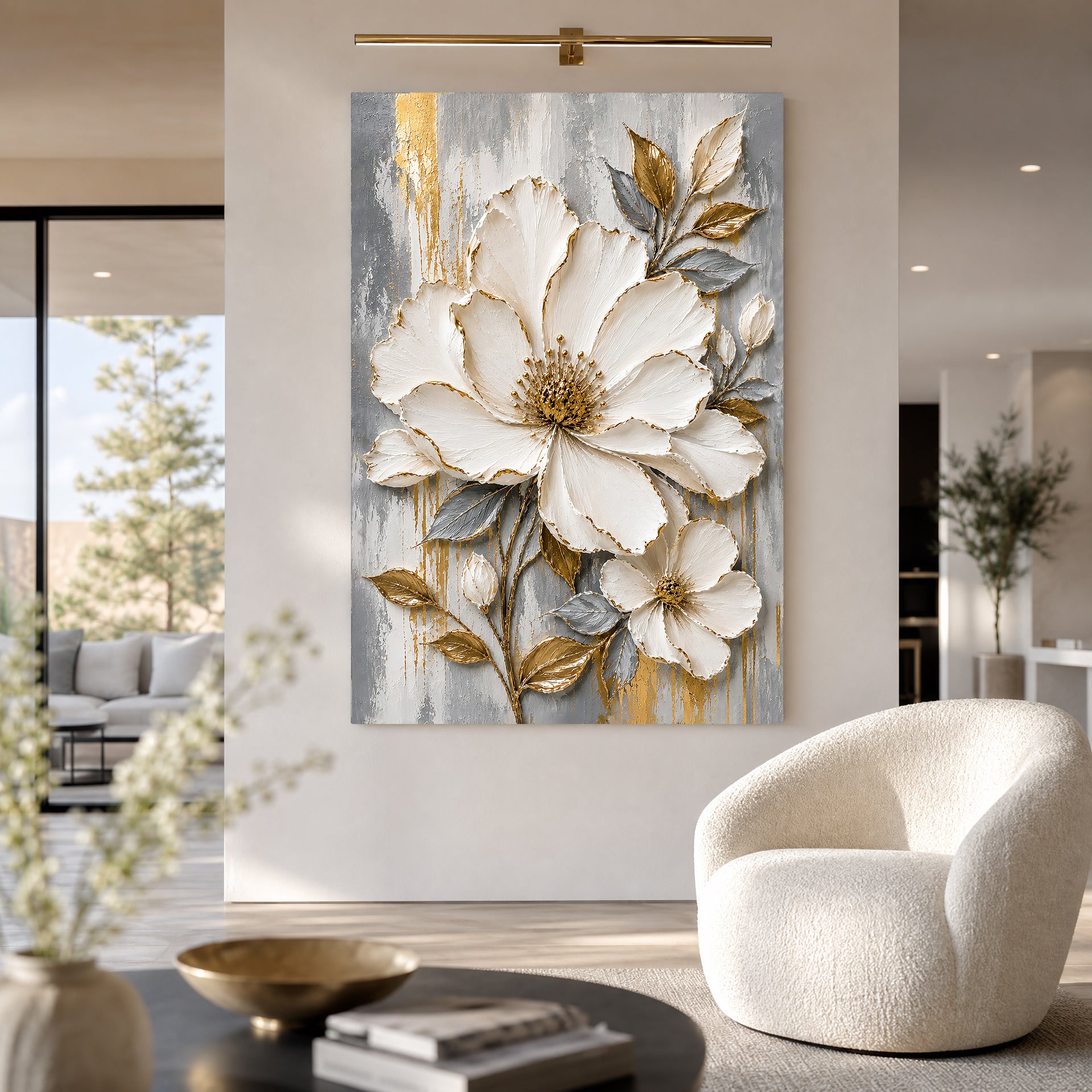Golden Ivory Blossom Wall Art