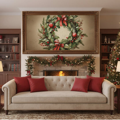 Vintage Christmas Wreath Wall Art