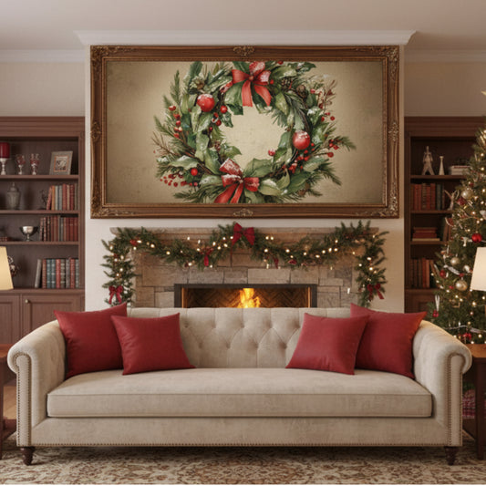 Vintage Christmas Wreath Wall Art