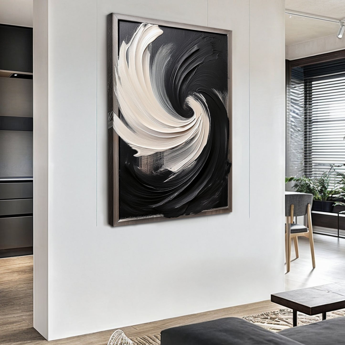 Black and White Vortex Abstract Wall Art