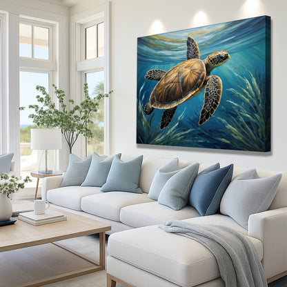 Turtle In Seagrass Coastal Wall Art
