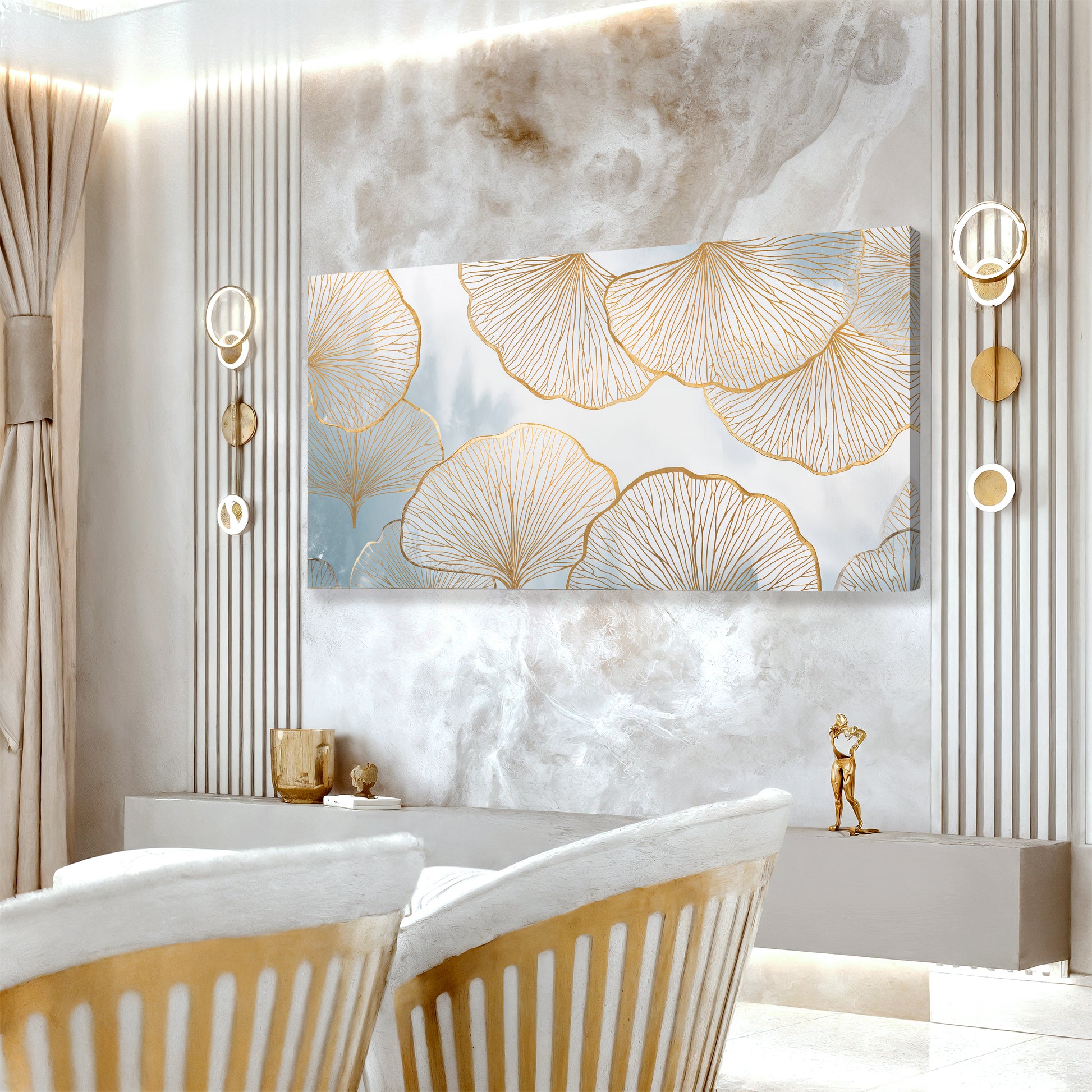 Gold Ginkgo Leaf Silhoutte Wall Art