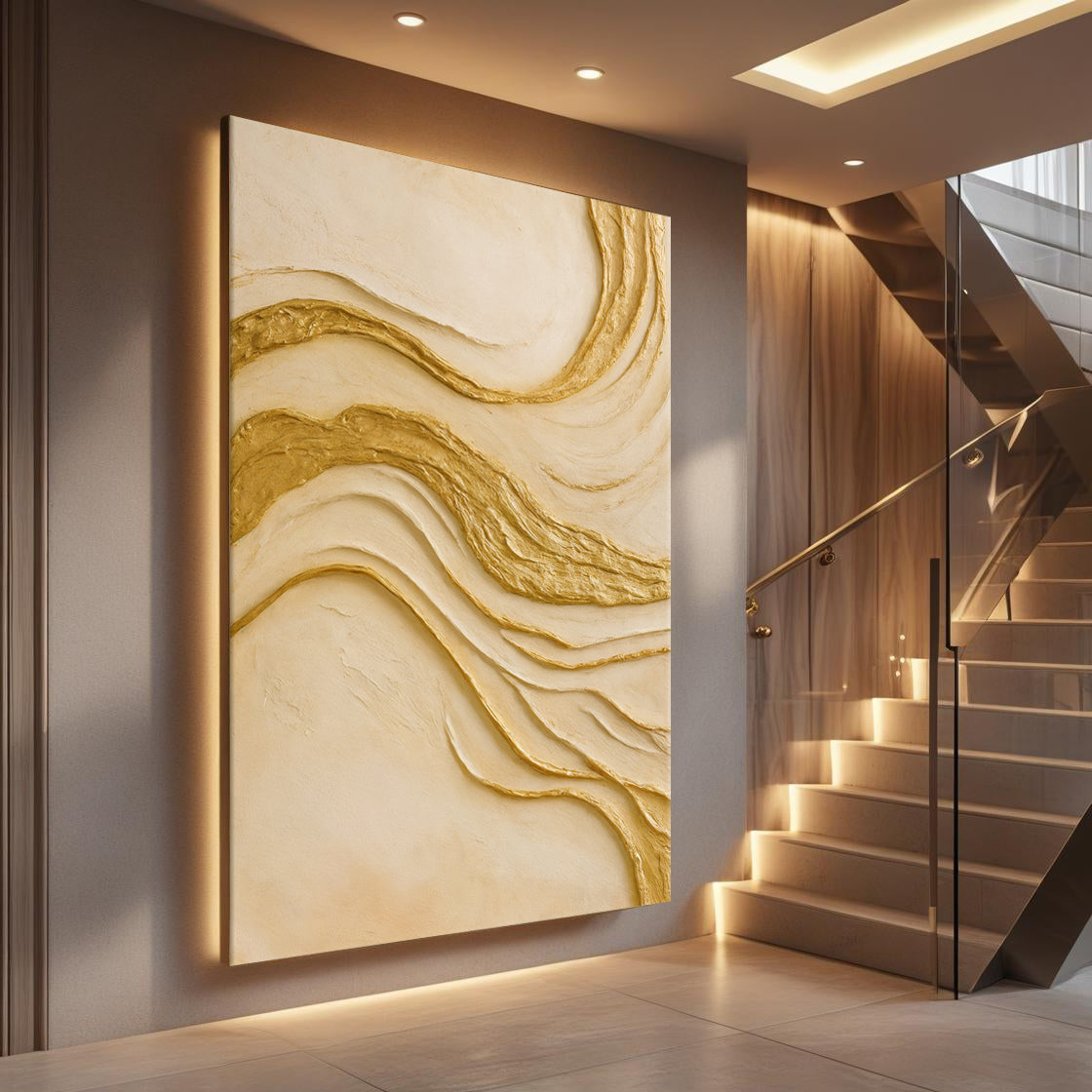 Abstract White and Gold Impasto Wall Art