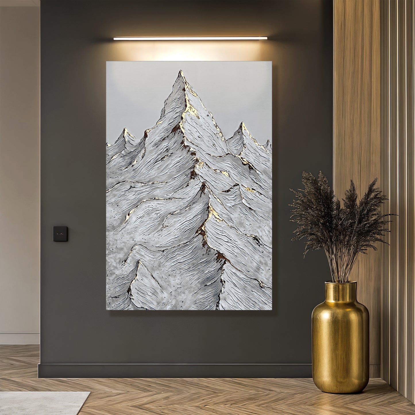 Golden Frozen Peaks Abstract Wall Art